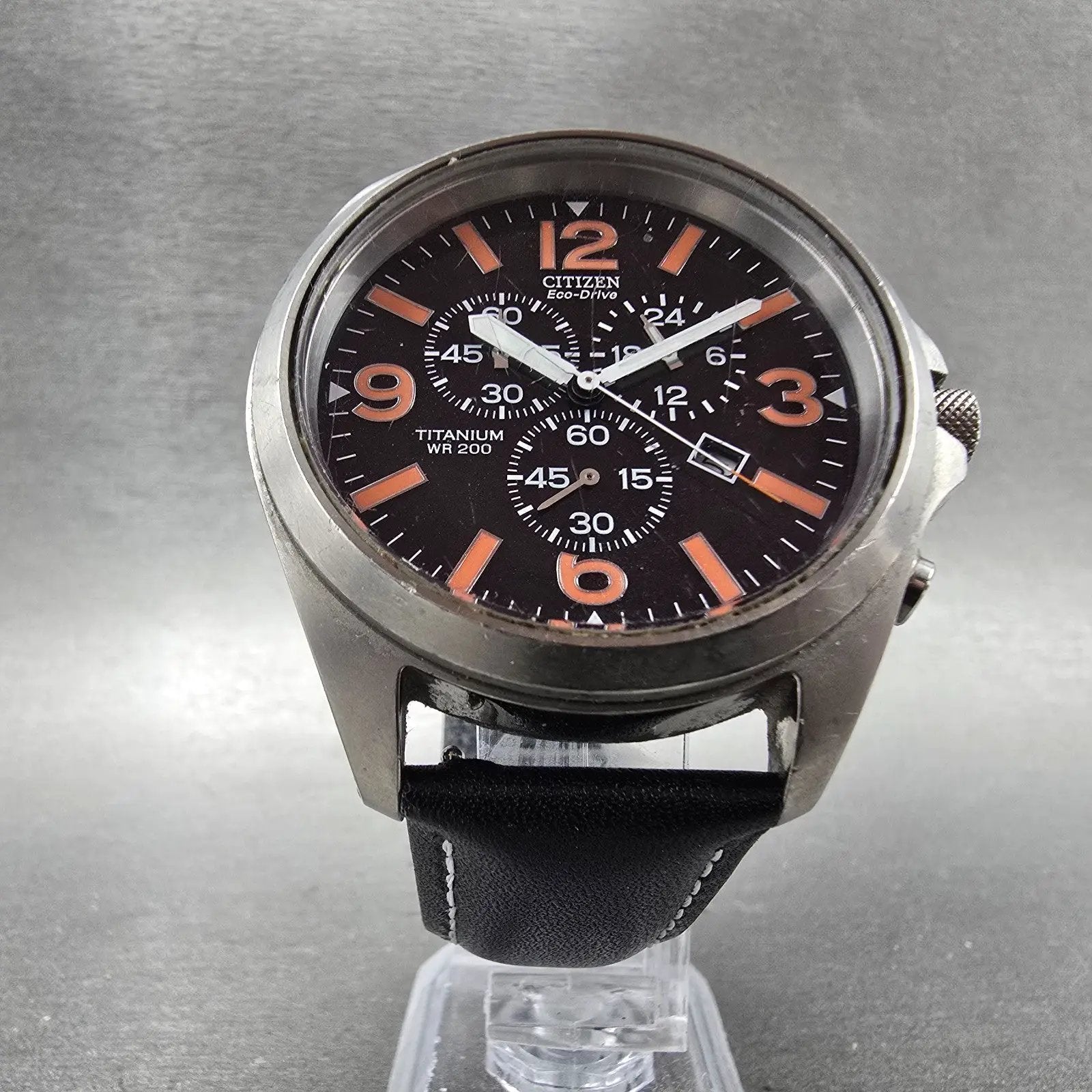 Citizen Eco-Drive Chronograph Watch Men 43mm Black Dial Titanium Date Round Runs5