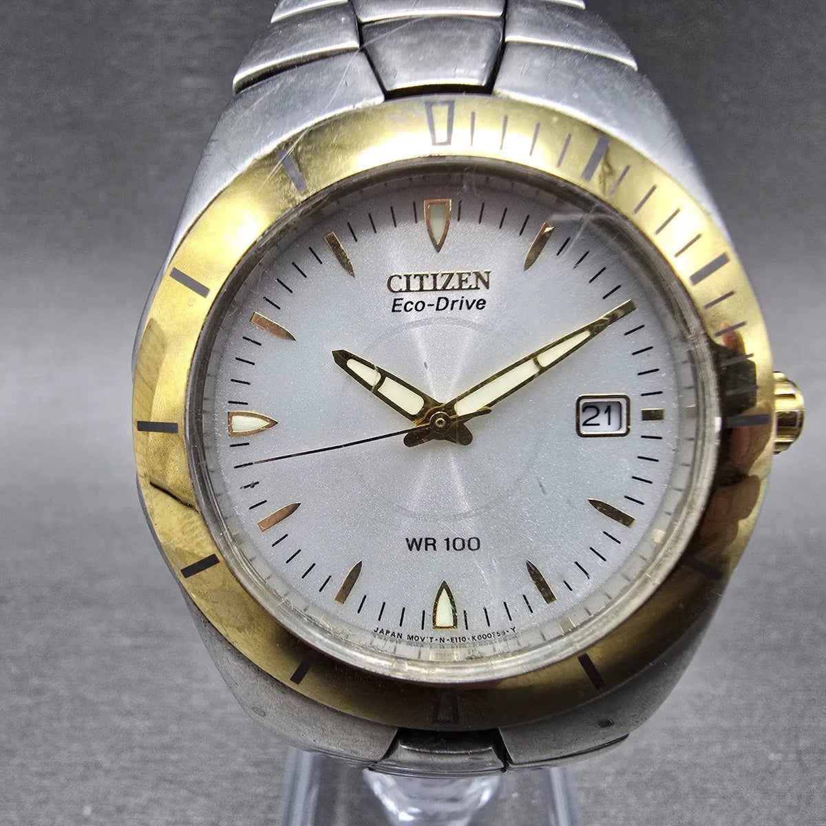 Citizen Eco-Drive Watch Men 38mm White Dial Two Tone Date E110-K000378 PARTS0