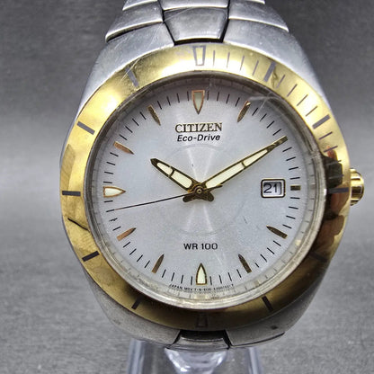 Citizen Eco-Drive Watch Men 38mm White Dial Two Tone Date E110-K000378 PARTS0