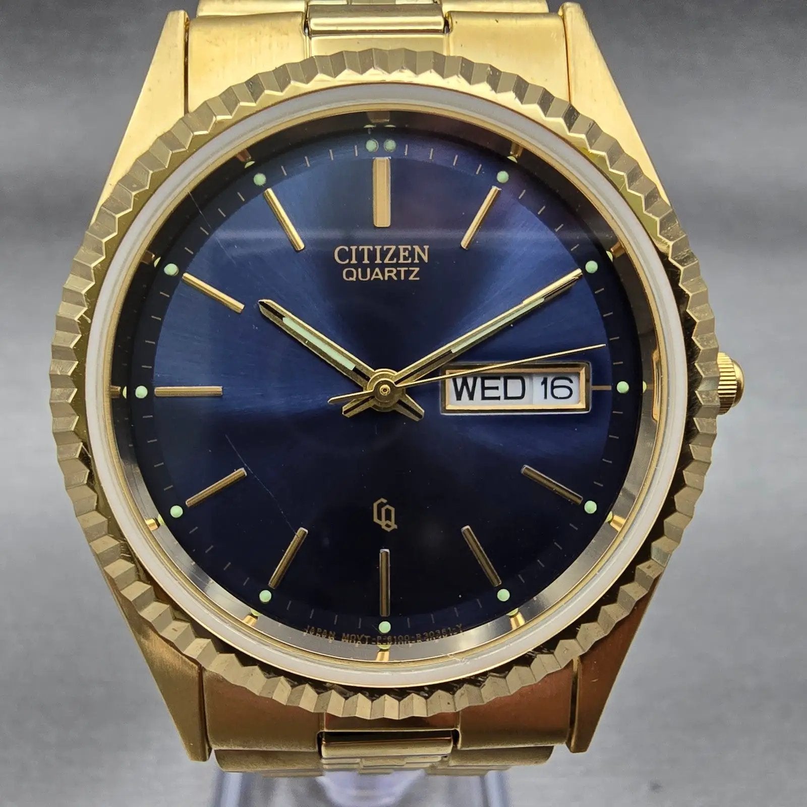 Citizen President Watch Men 35mm Blue Dial Gold Tone Daydate 6100-R00391 New Bat2