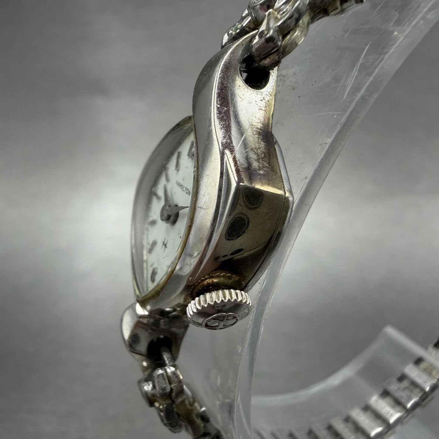 Hamilton Watch Women 17mm White Dial 10K White Gold Filled Manual Asymmetrical2
