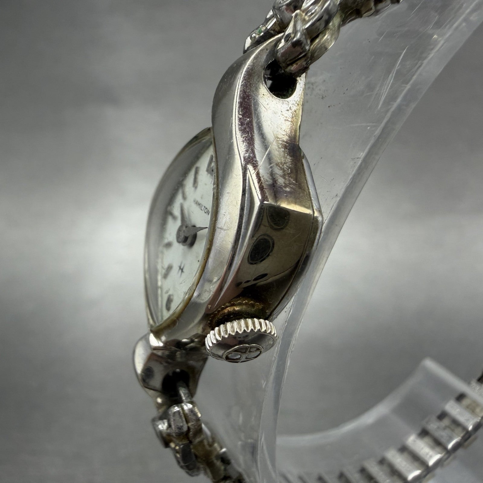Hamilton Watch Women 17mm White Dial 10K White Gold Filled Manual Asymmetrical2