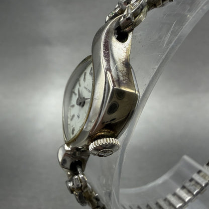 Hamilton Watch Women 17mm White Dial 10K White Gold Filled Manual Asymmetrical2
