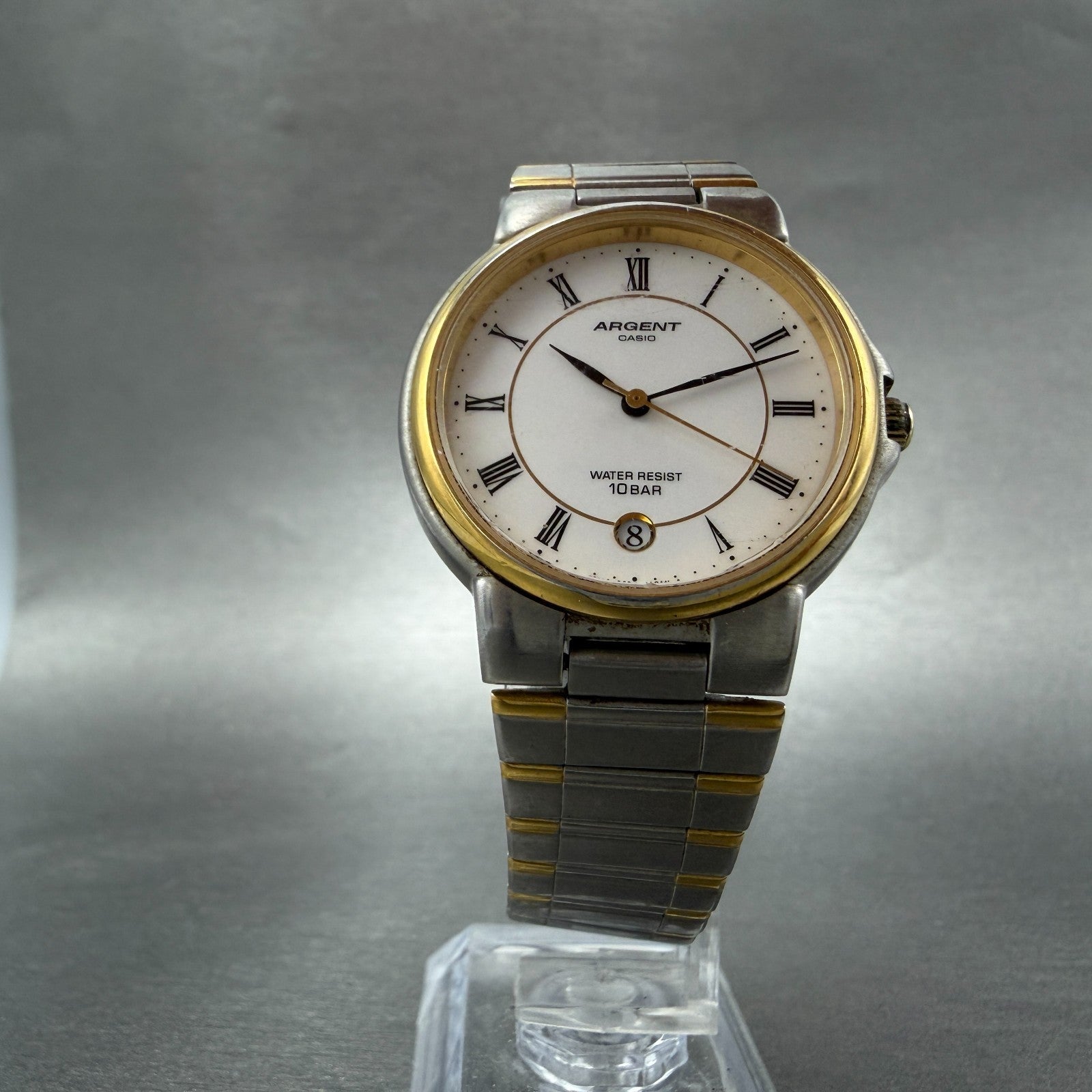 Casio Argent Watch Women 33mm White Dial Two Tone Date Round MTW-114 New battery5