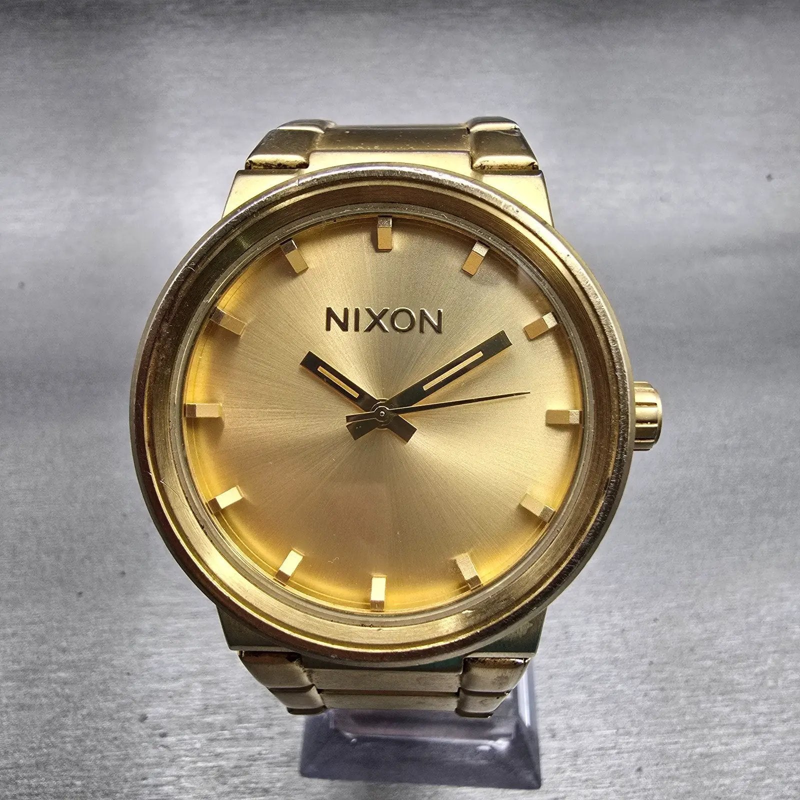 Nixon The Cannon Watch Men 40mm Gold Dial Gold Tone Round New Battery0