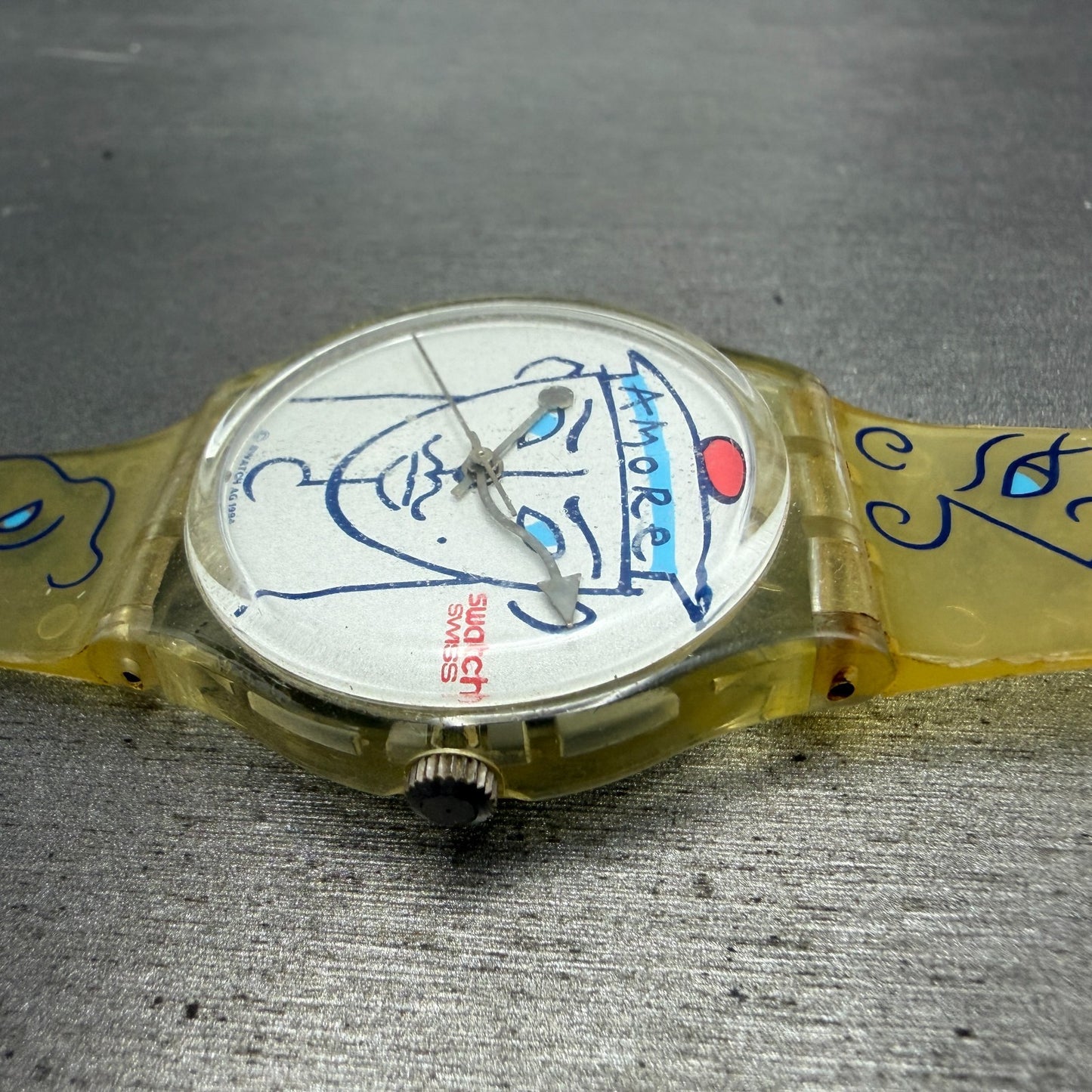 Swatch Flowers Watch Unisex 34mm White Dial Clear Case GK207 Round New Battery3