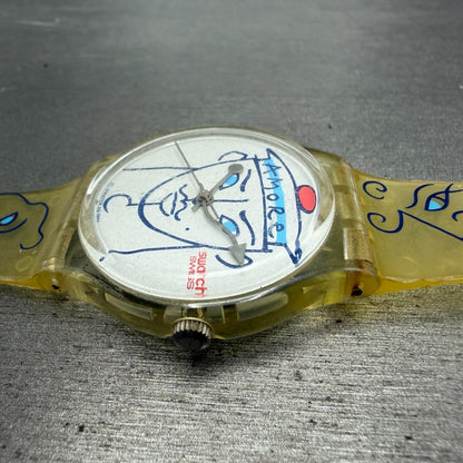 Swatch Flowers Watch Unisex 34mm White Dial Clear Case GK207 Round New Battery3