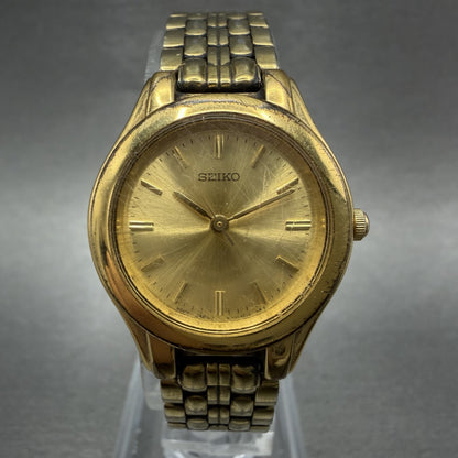 Seiko Watch Women 24mm Champagne Dial Gold Tone Round V7012K00 New Battery0