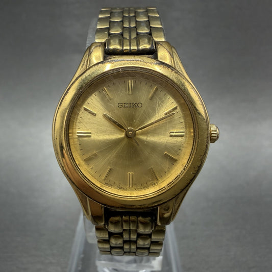 Seiko Watch Women 24mm Champagne Dial Gold Tone Round V7012K00 New Battery0