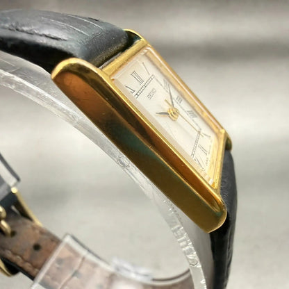 Seiko Watch Women 18mm White Dial Gold Tone Rectangle 1N01-5G40 New Battery VTG3