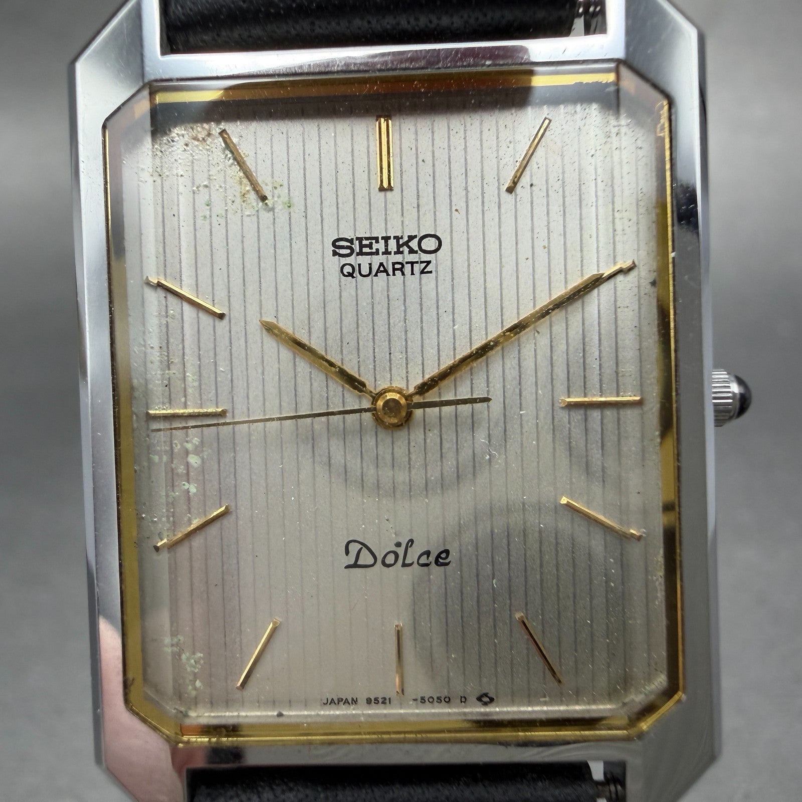 Seiko Dolce Tank Watch Men 26mm Silver Dial Silver Tone 9521-5060 New Battery1