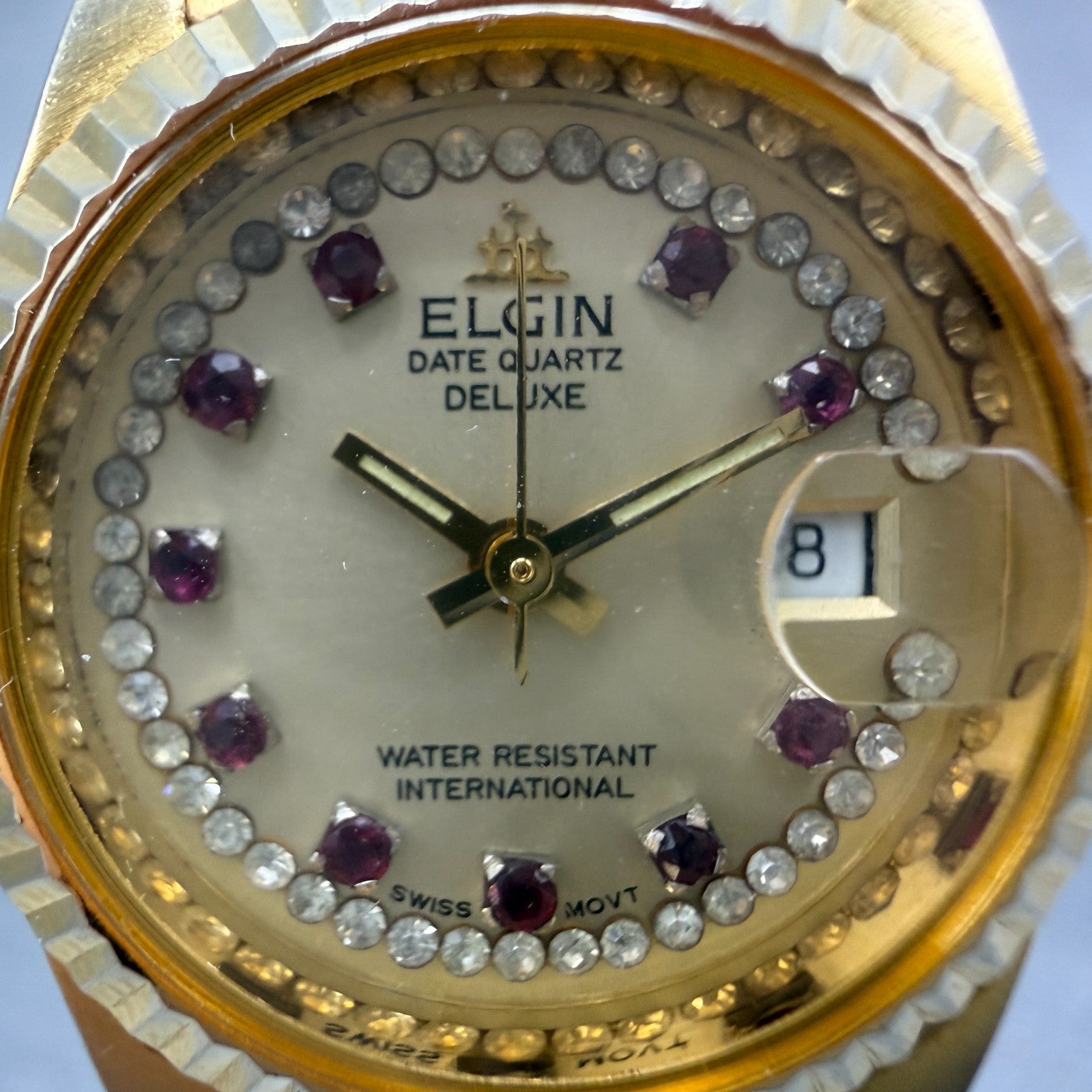 Elgin Watch Women 25mm Champagne Dial Gold Tone Date Round FK330 New Battery1