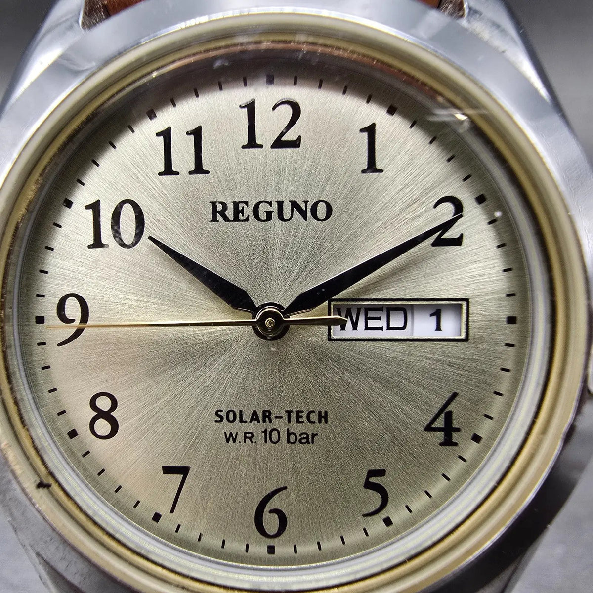 Citizen Reguno Solar Watch Men 38mm Champagne Dial Steel Daydate Round Runs1