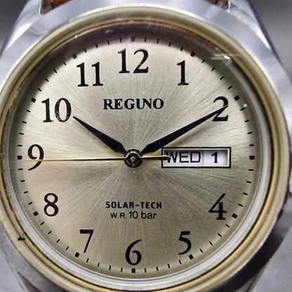 Citizen Reguno Solar Watch Men 38mm Champagne Dial Steel Daydate Round Runs1