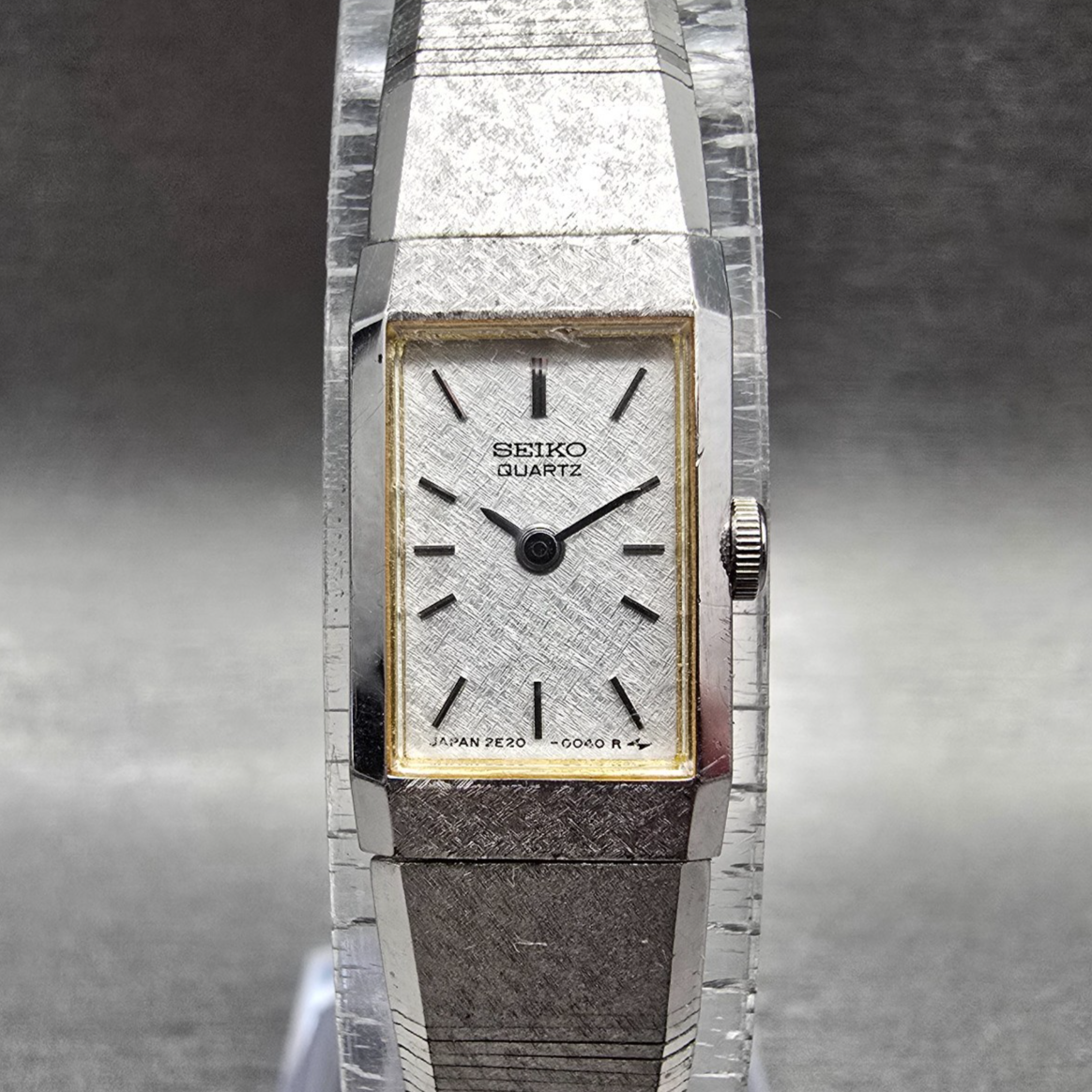 Seiko Watch Women 12mm Silver Dial Silver Rectangle 2E20-5029 New Battery VTG J10