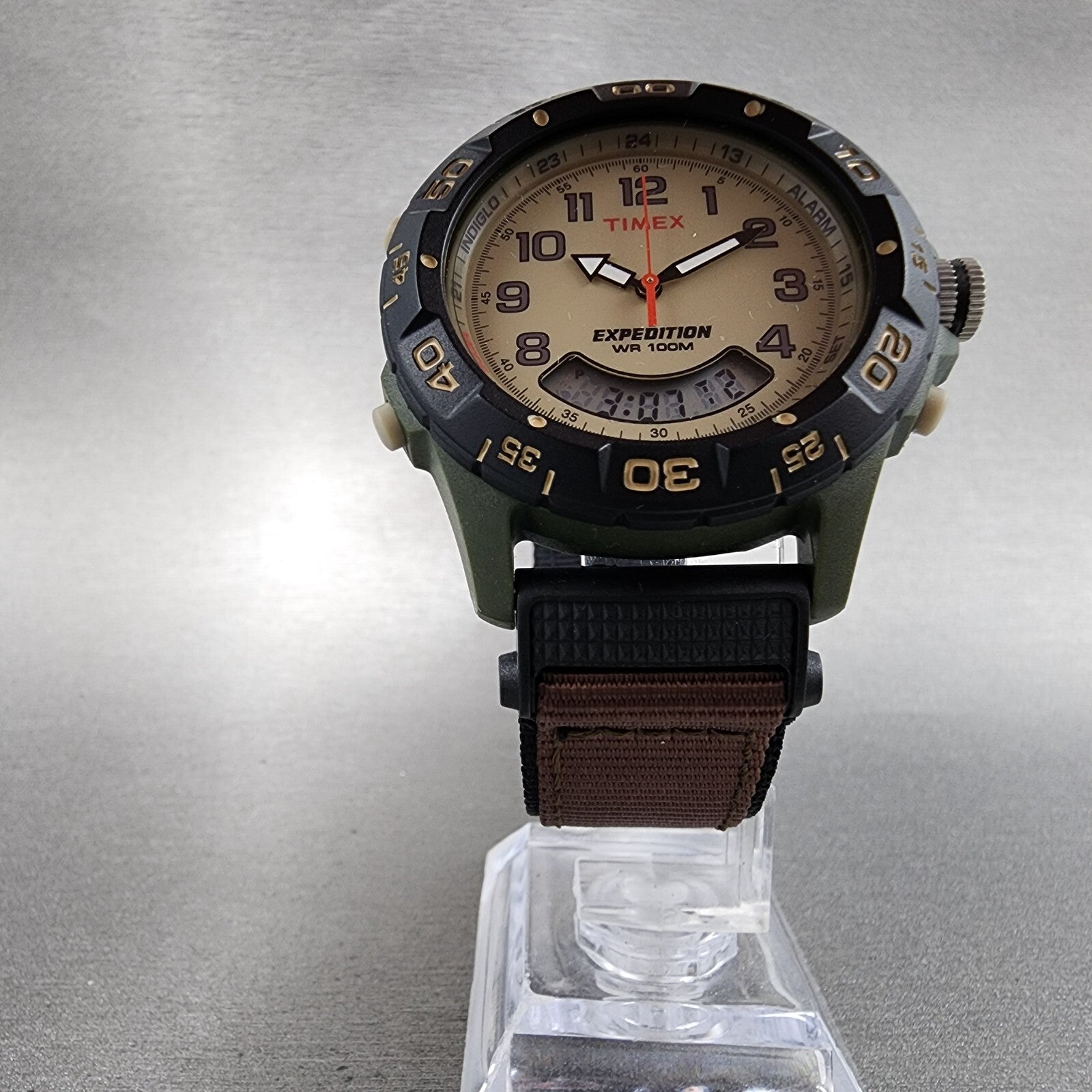 Timex Expedition Watch Men 41mm Brown Dial Green Case Analog Digital T451816
