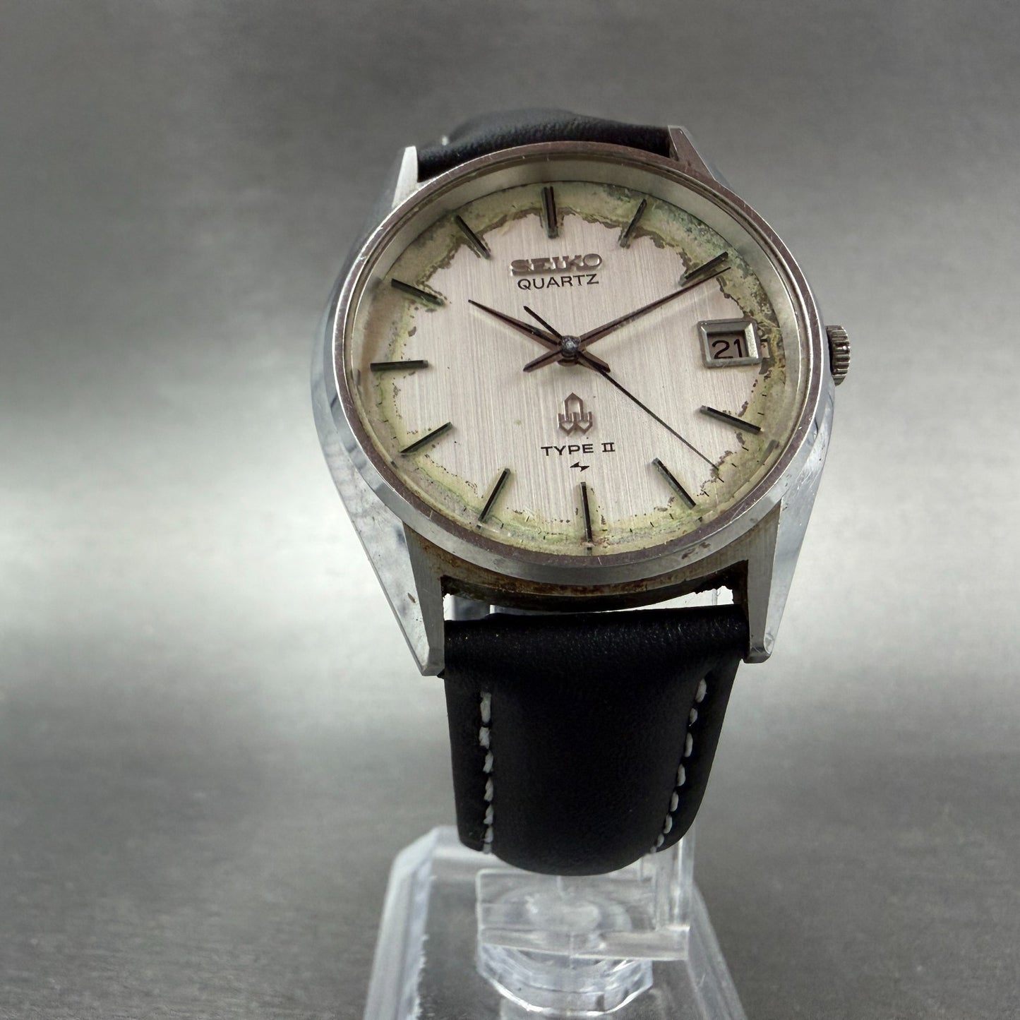Seiko Type II Watch Men 34mm Silver Dial Silver Tone Date 7122-7020 New Battery35