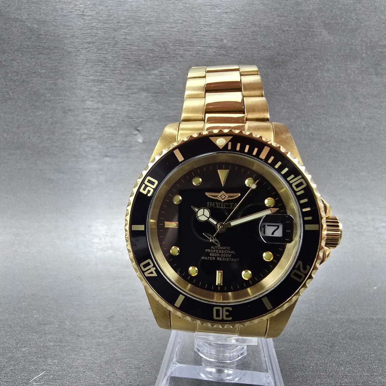 Invicta Pro Diver Watch Men 40mm Black Dial Gold Tone Date 89290B Automatic Runs5