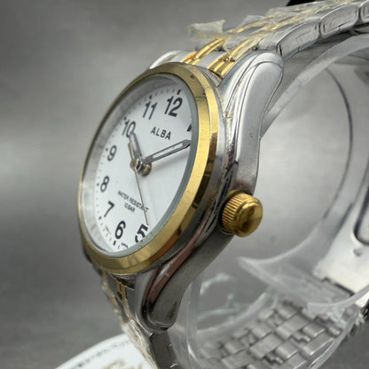 Seiko Alba Watch Women 25mm White Dial Two Tone Round V501-0EP0 New Battery2