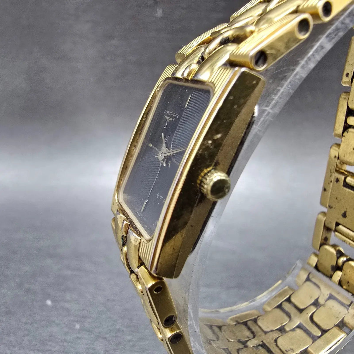 Longines QWR Tank Watch Women 17mm Black Dial Gold Rectangle New Battery VTG2