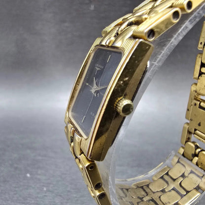 Longines QWR Tank Watch Women 17mm Black Dial Gold Rectangle New Battery VTG2