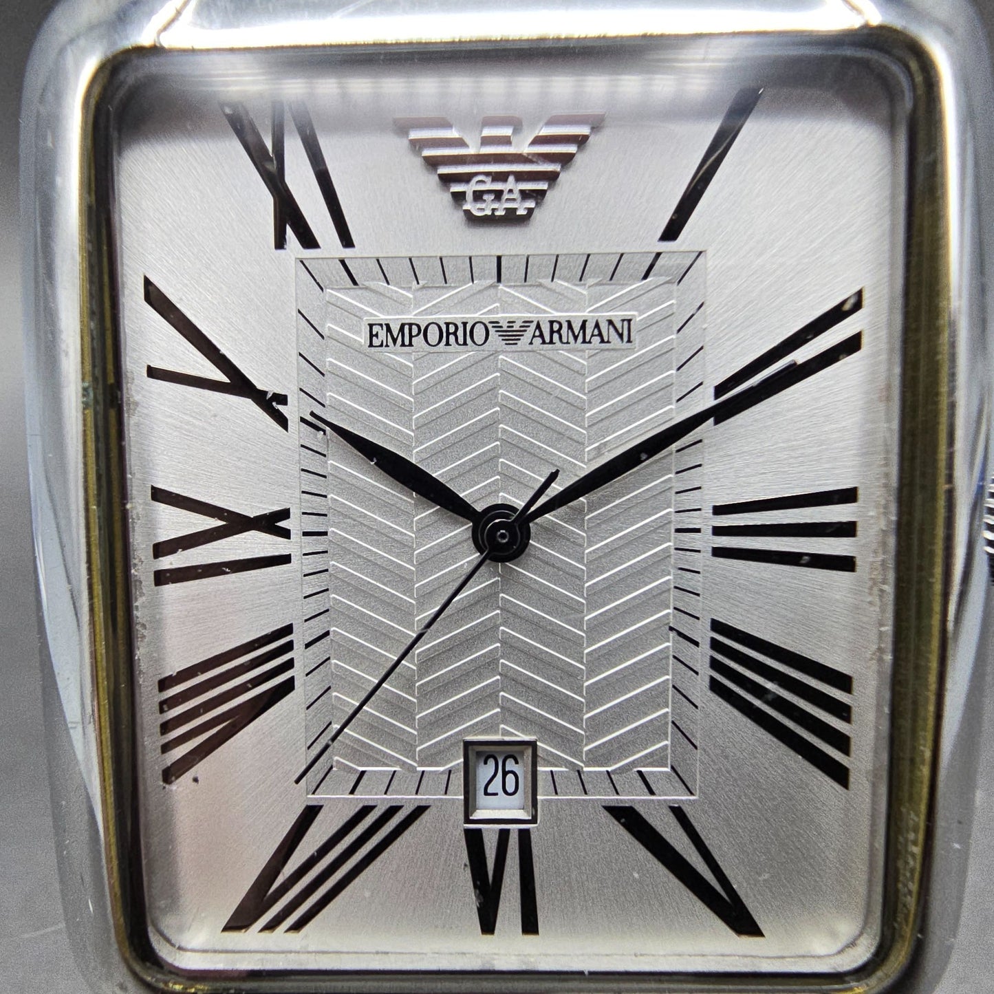 Emporio Armani Tank Watch Men 35mm White Dial Steel Date Rectangle New Battery D1