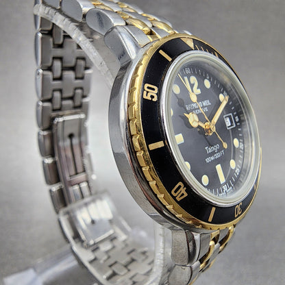 Raymond Weil Tango Diver Watch Women 30mm Black Dial Two Tone Date 5363 New Batt