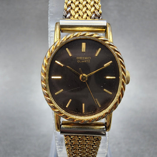 Seiko Watch Women 19mm Brown Dial Gold Tone 14215510 New Battery0