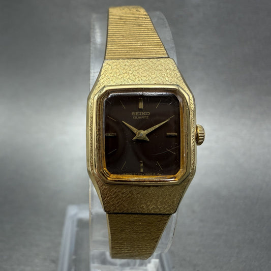Seiko Watch Women 17mm Brown Dial Gold Tone Rectangle 2C20-5789 New Battery CBA0