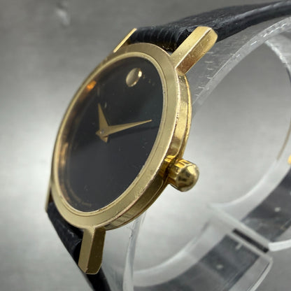 Movado Museum Watch Women 25mm Black Dial Gold Tone Round 87.A1.832 New BatteryK2