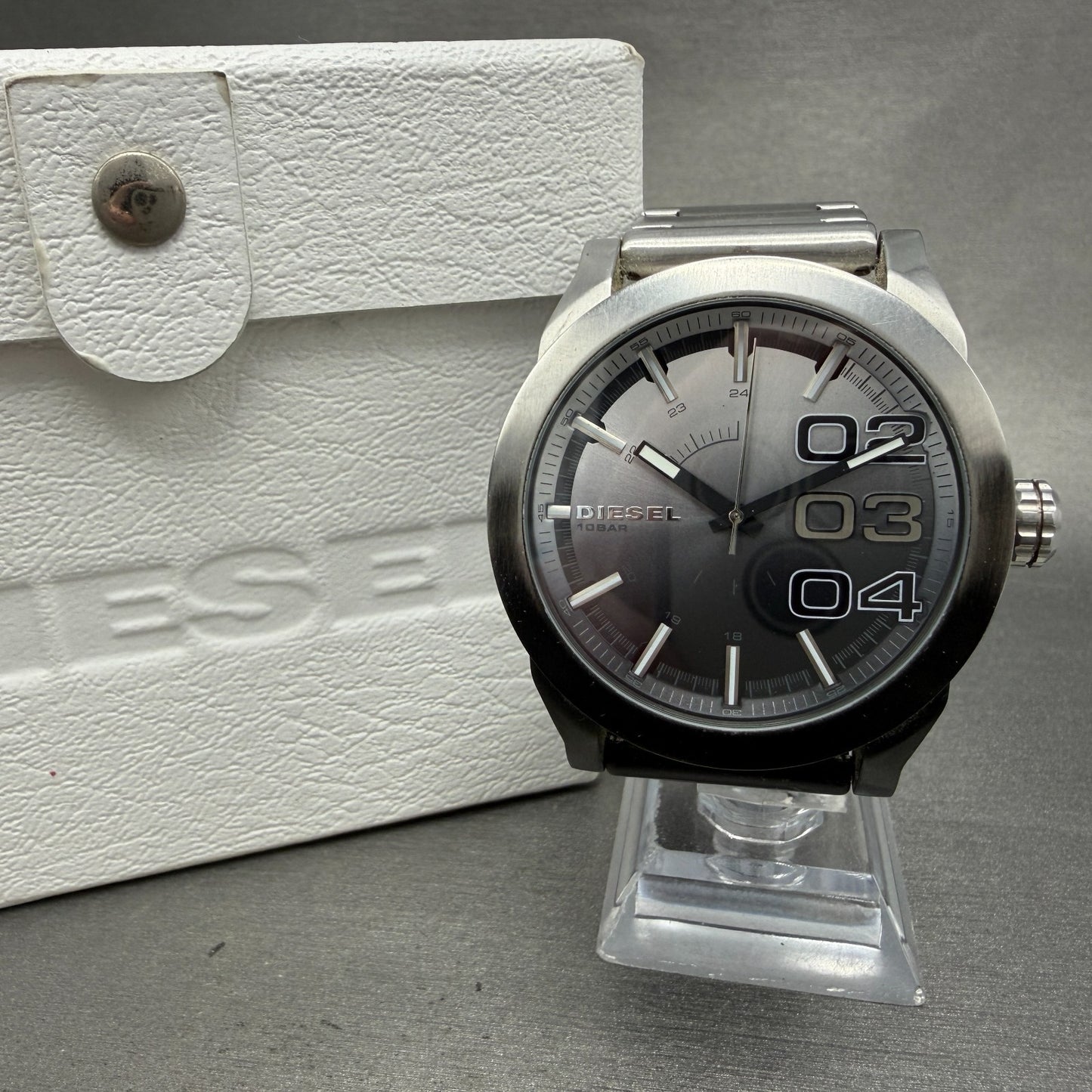 Diesel Double Down Watch Men 46mm Black Silver Round DZ-1679 New Battery0