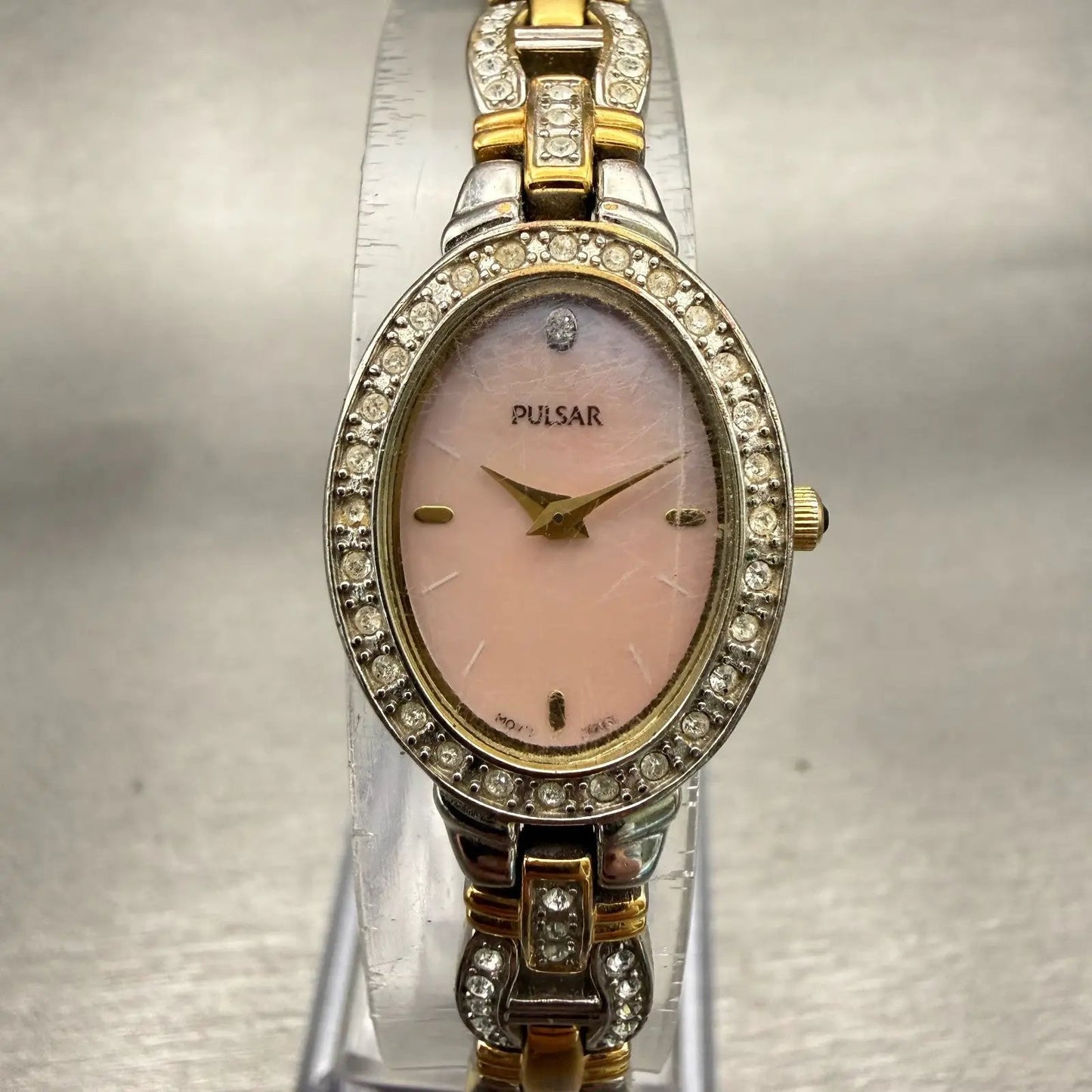 Seiko Pulsar Watch Women 18mm MOP Dial Silver Tone Gemmed 1N00-X222 New Battery0