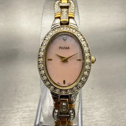 Seiko Pulsar Watch Women 18mm MOP Dial Silver Tone Gemmed 1N00-X222 New Battery0