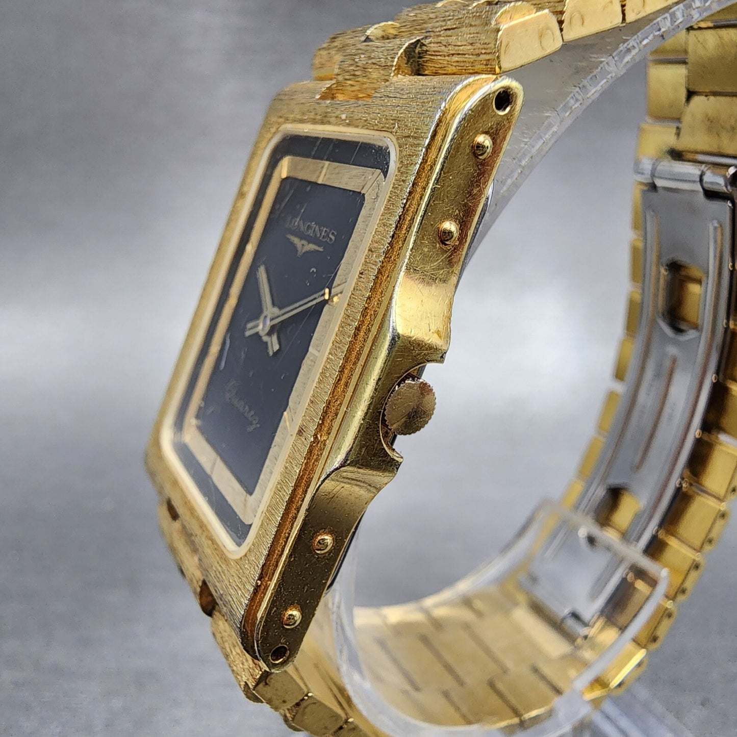 Longines Tank Watch Men 25mm Black Dial Gold Tone Rectangle VTG PARTS3