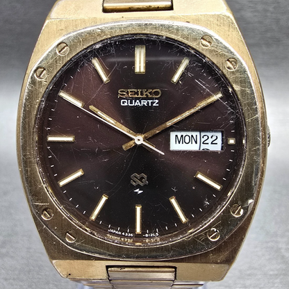 Seiko SQ Watch Men 36mm Brown Dial Gold Tone Daydate 4336-8129 New Battery1