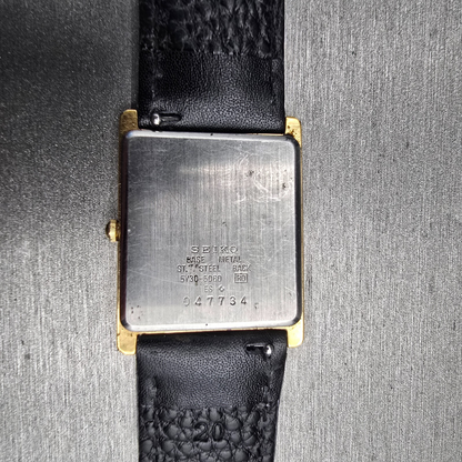 Seiko Tank Watch Men 25mm Gold Dial Gold Rectangle 5Y30-5060 New Battery JP5710