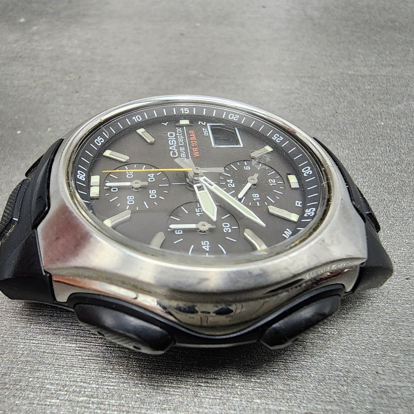 Casio Wave Ceptor Watch Men 43mm Black Dial Black Tone Analog Digital Solar Runs3