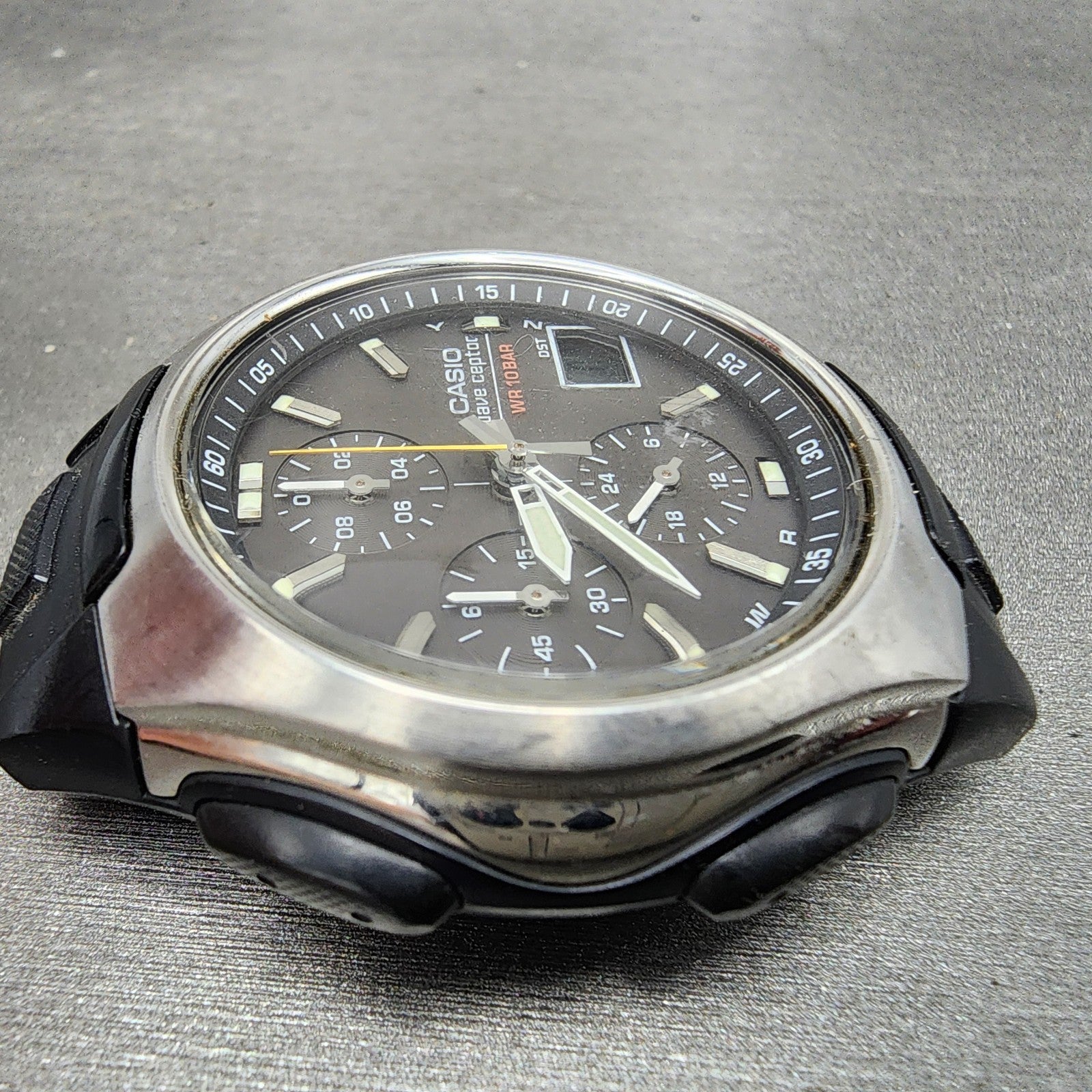 Casio Wave Ceptor Watch Men 43mm Black Dial Black Tone Analog Digital Solar Runs3