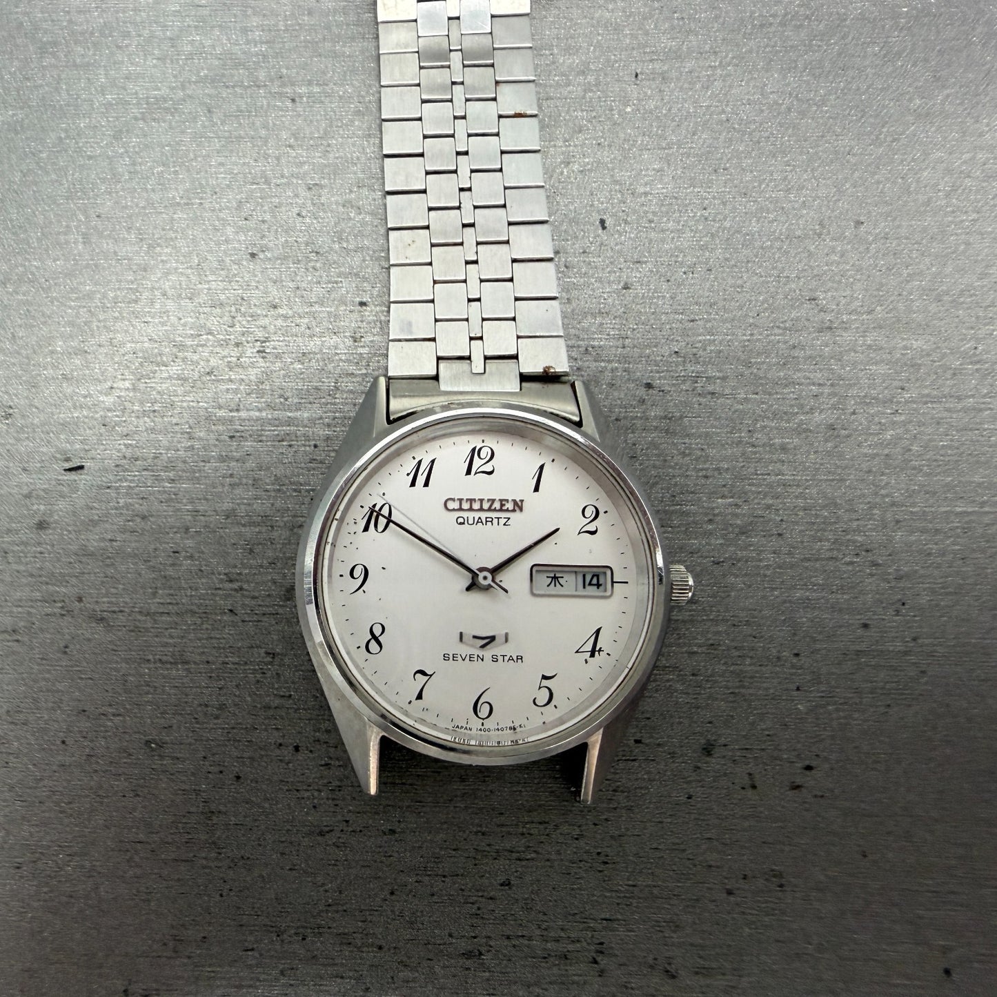 Citizen Seven Star Watch Men 35mm Silver Dial Silver Tone Daydate 4-140214 PARTS0