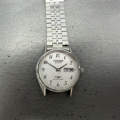 Citizen Seven Star Watch Men 35mm Silver Dial Silver Tone Daydate 4-140214 PARTS0