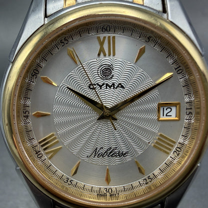 Cyma Noblesse Watch Men 37mm White Dial Two Tone Date Round 521 New Battery1