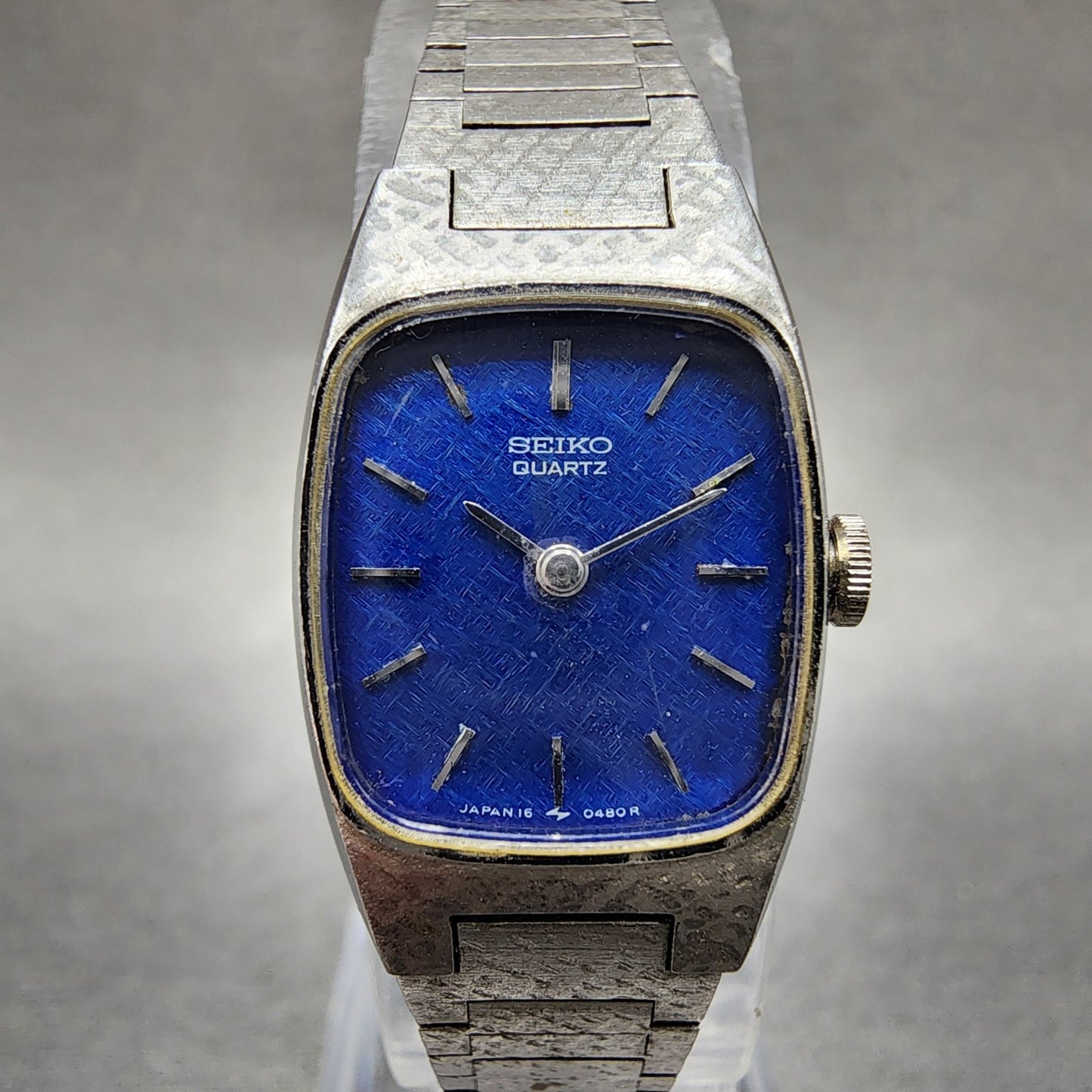 Seiko Watch Women 16mm Blue Dial Silver Tone Rectangle 165009 New Batt NOS1