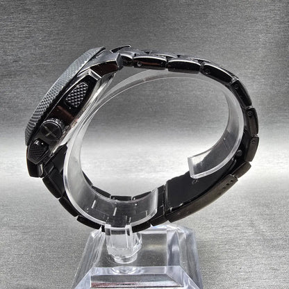 Fossil Machine Watch Men 45mm Black Dial Black Tone Chrono Date FS4552 New Batt6