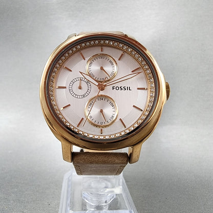 Fossil Chelsey Watch Women 40mm Silver Dial Rose Gold Tone Daydate Round NewBatt5