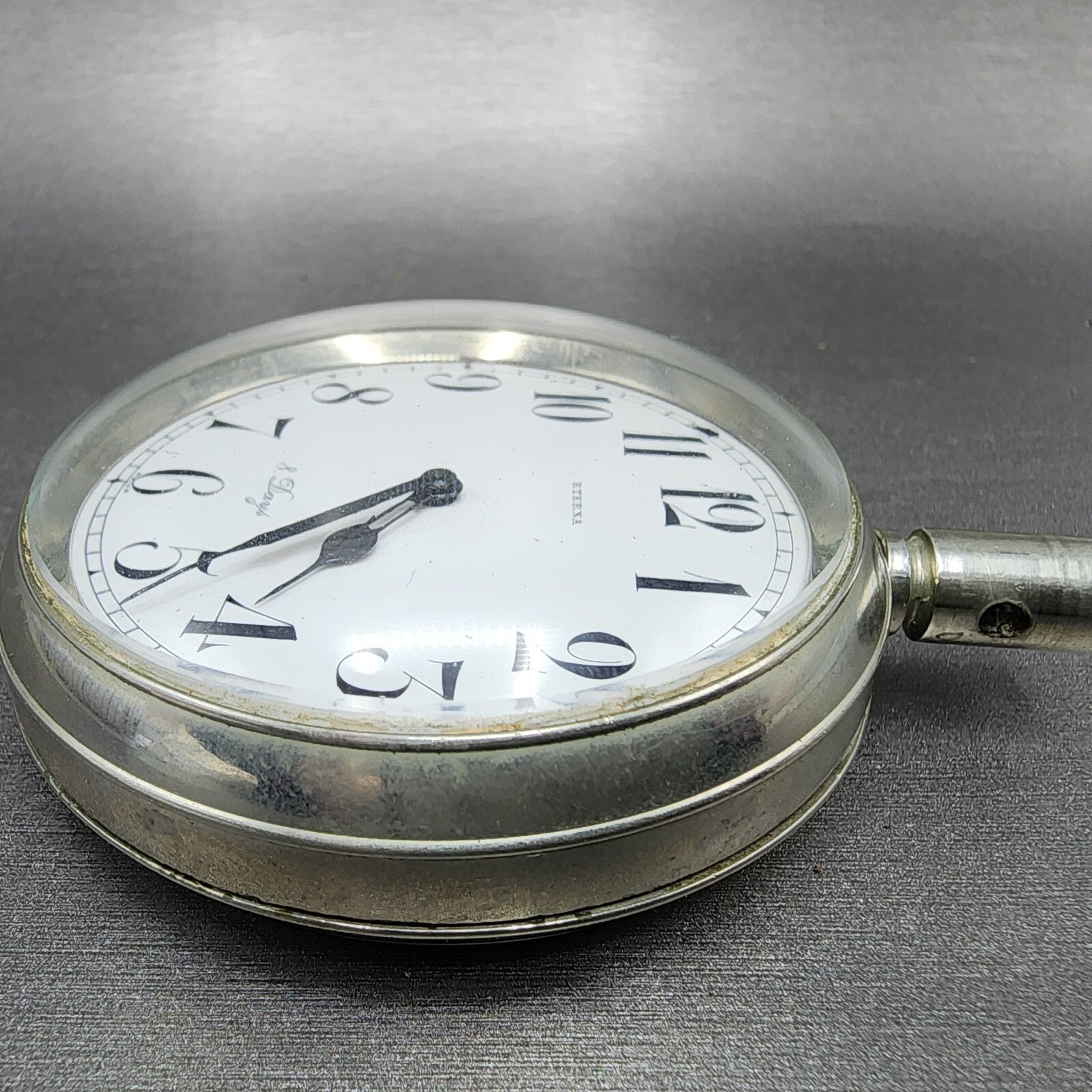 Eterna 8 Days Pocket Watch Men 70mm White Dial Steel Manual Wind PARTS4