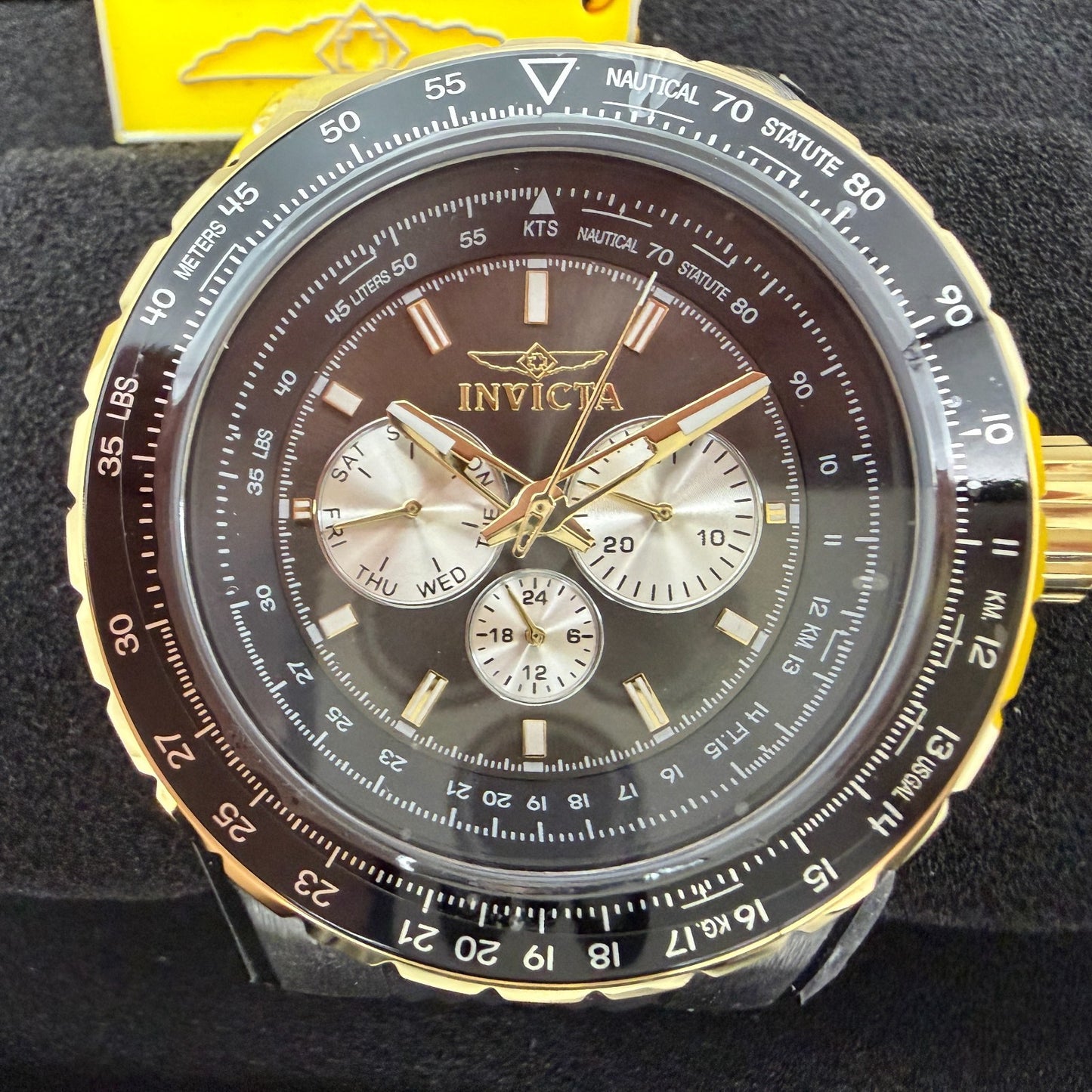 Invicta Aviator Watch Men 51mm Black Dial Two Tone Daydate Round 33029 New1