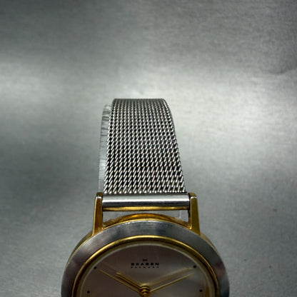 Skagen Watch Women 28mm Silver Dial Two Tone Date Round 16SGS New Battery ABCD4