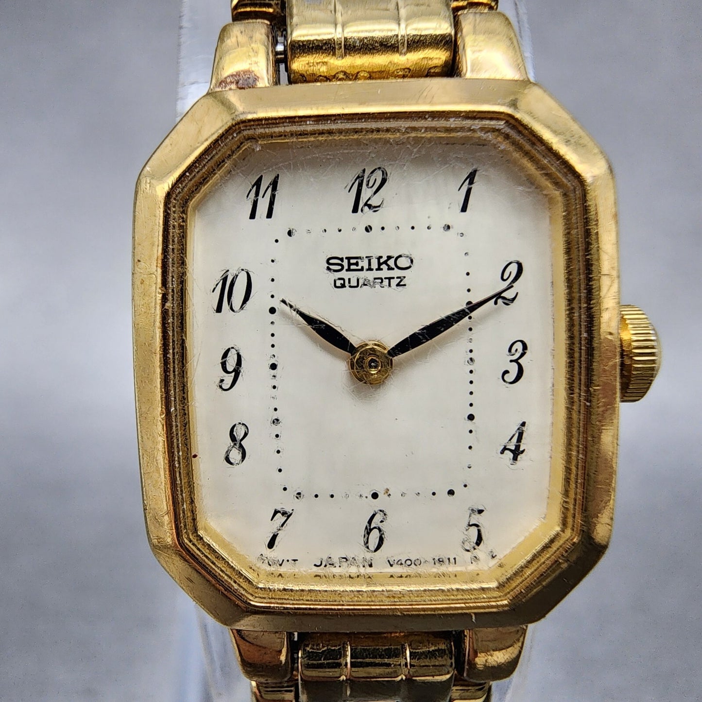 VTG Seiko Watch Women 17mm Cream Dial Gold Tone Octagon V4005608 New Battery1