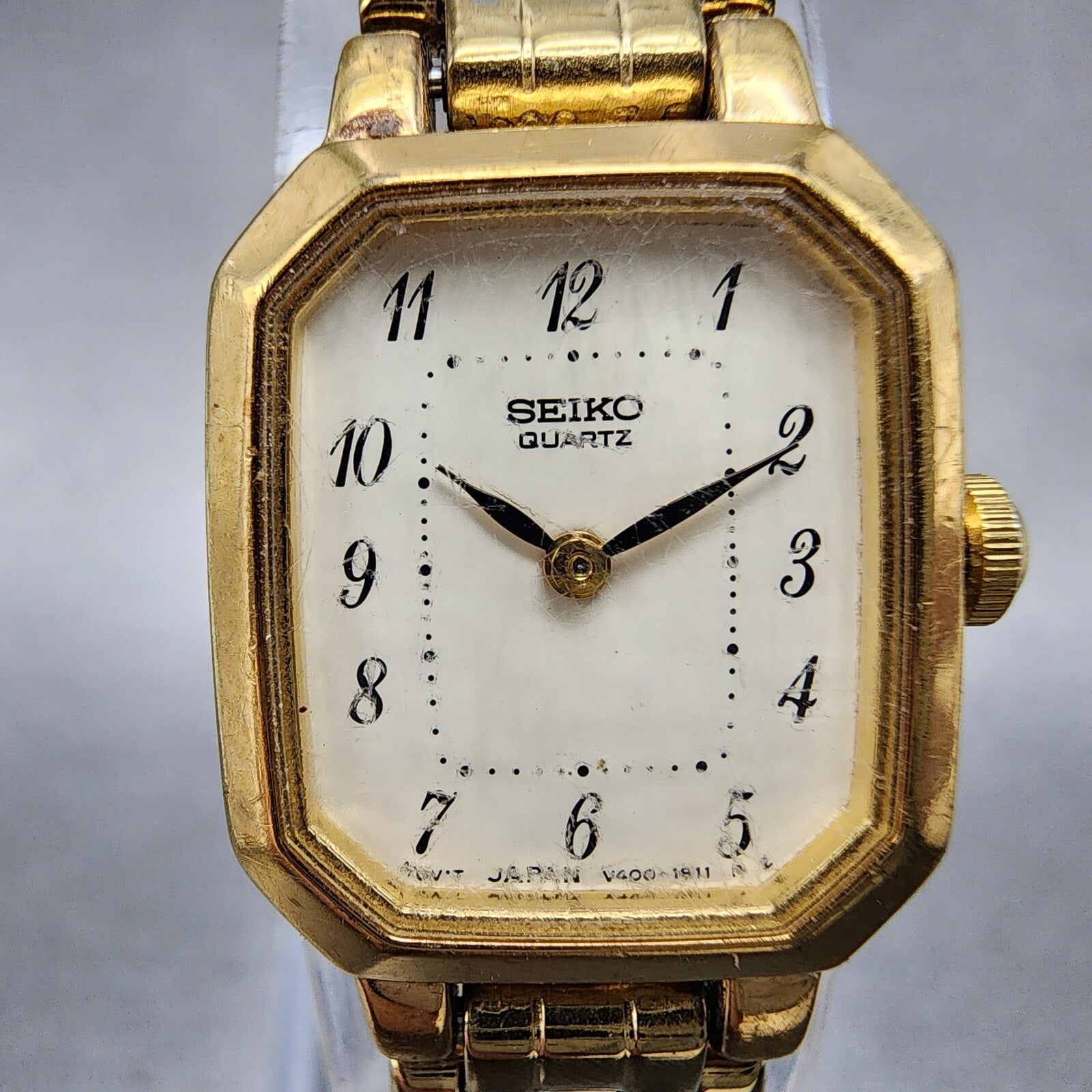 VTG Seiko Watch Women 17mm Cream Dial Gold Tone Octagon V4005608 New Battery1