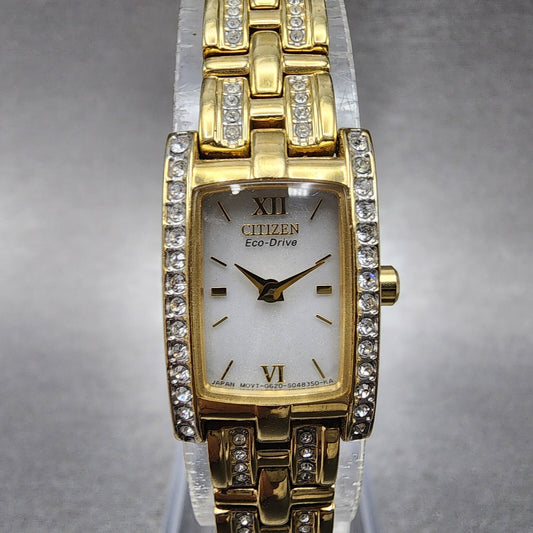 Citizen EcoDrive Tank Watch Women 15mm Silver Dial Gold Tone G620S028728 Runs0